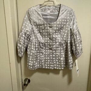 Charles Gray London Blouse Silver Textured Puff Sleeve Size Small NWT Nordstrom